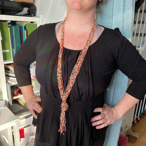 Beaded multicolor long knotted necklace - Picture 3 of 6
